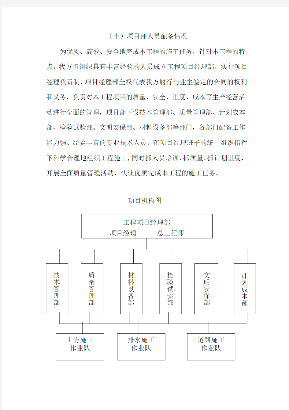 (十)项目部人员配备情况