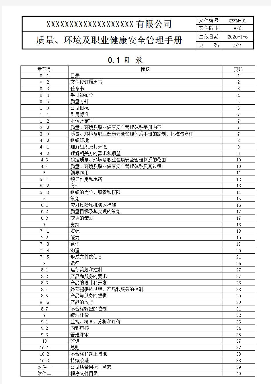 质量环境及职业健康管理手册