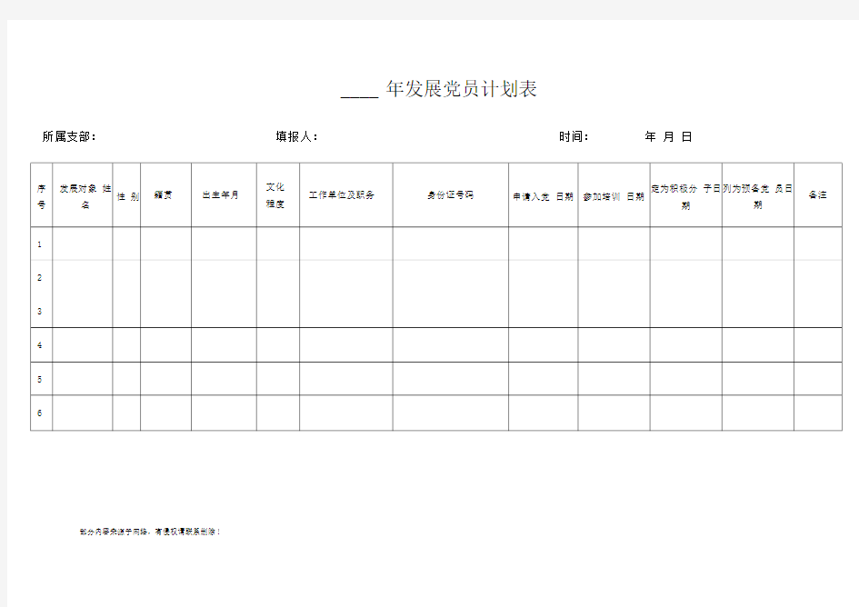 年度发展党员计划表