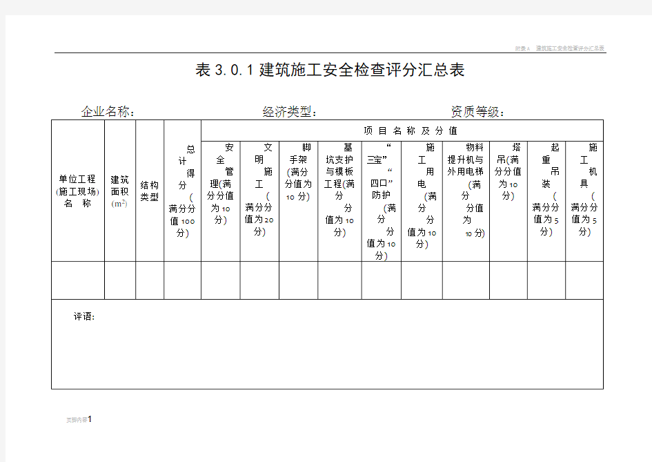 建筑施工安全检查标准评分表