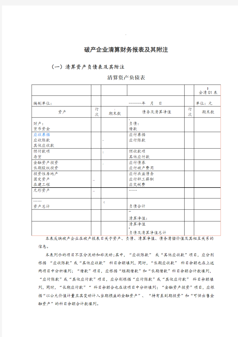 破产企业清算财务报表及其