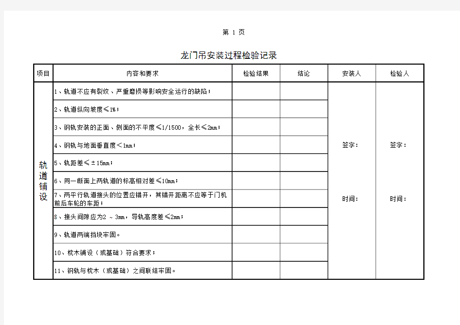 龙门吊安装过程检验记录