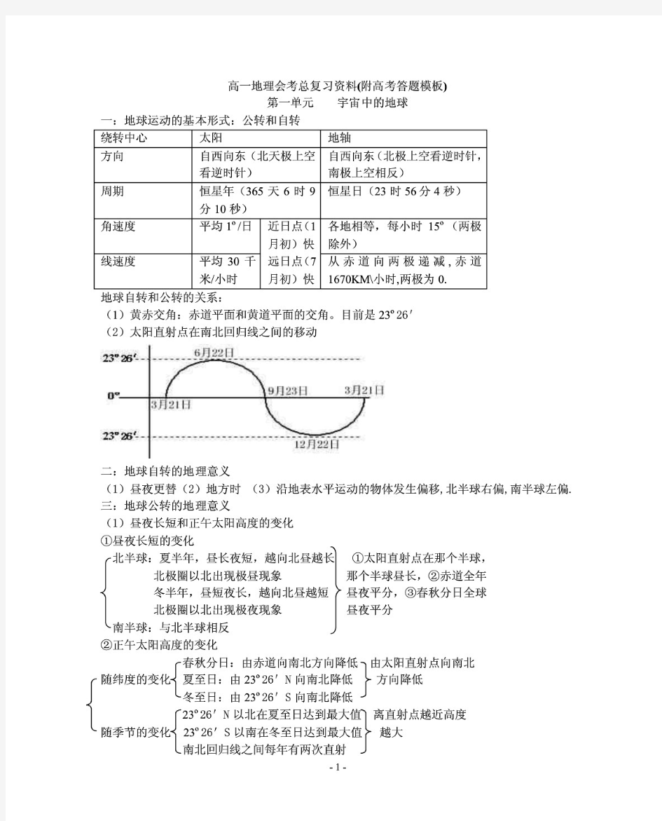 高中地理全部知识点总结大全 附高考答题模板