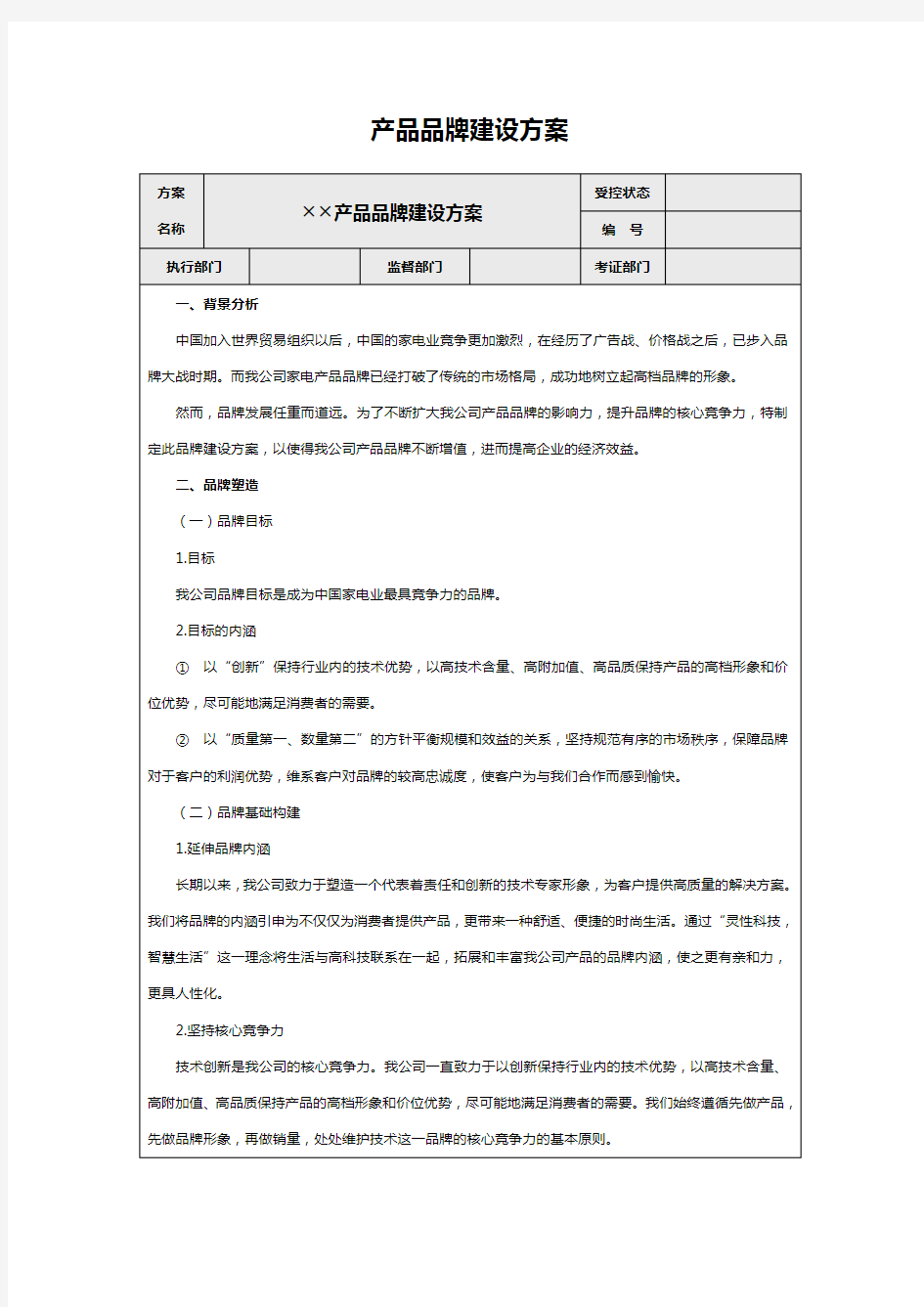 产品品牌建设方案