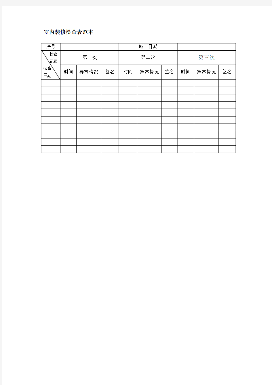 室内装修检查表 