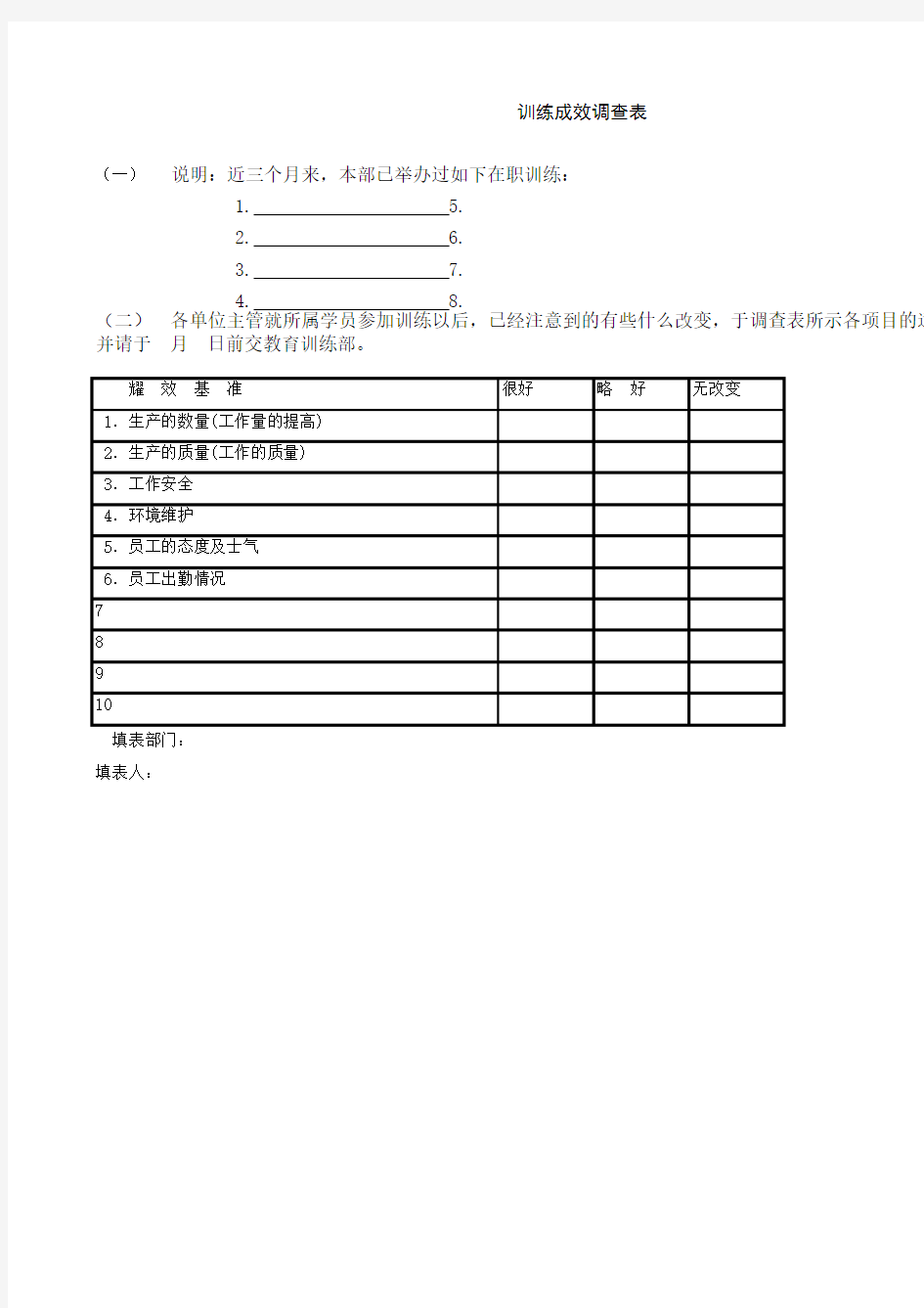 训练成效调查表(范文)