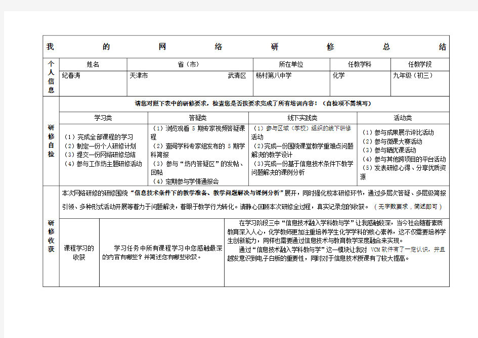 我的网络研修总结——奥鹏教师教育作业)