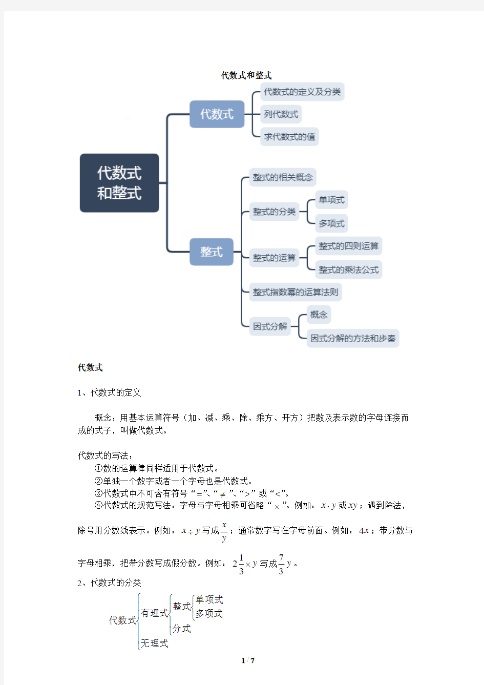 代数式和整式