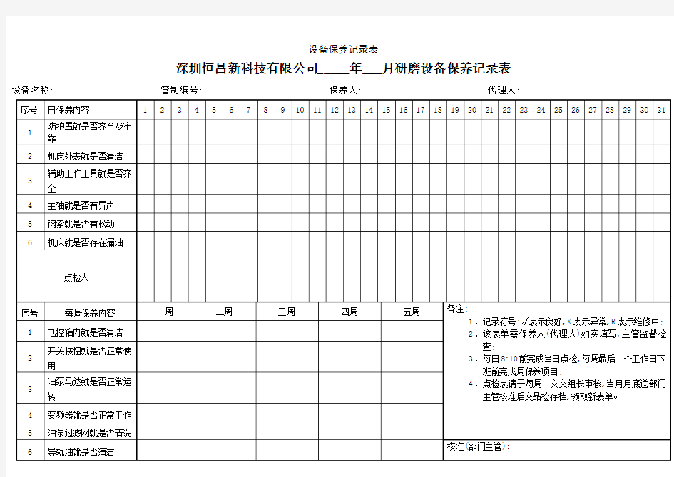 设备保养记录表