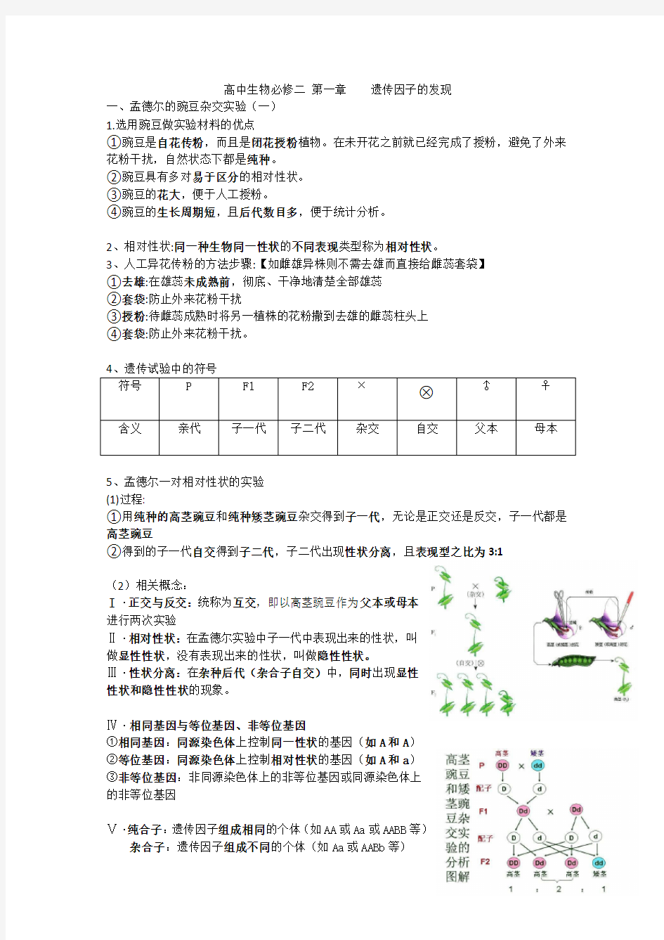 (完整)高中生物必修二第一章遗传因子的发现