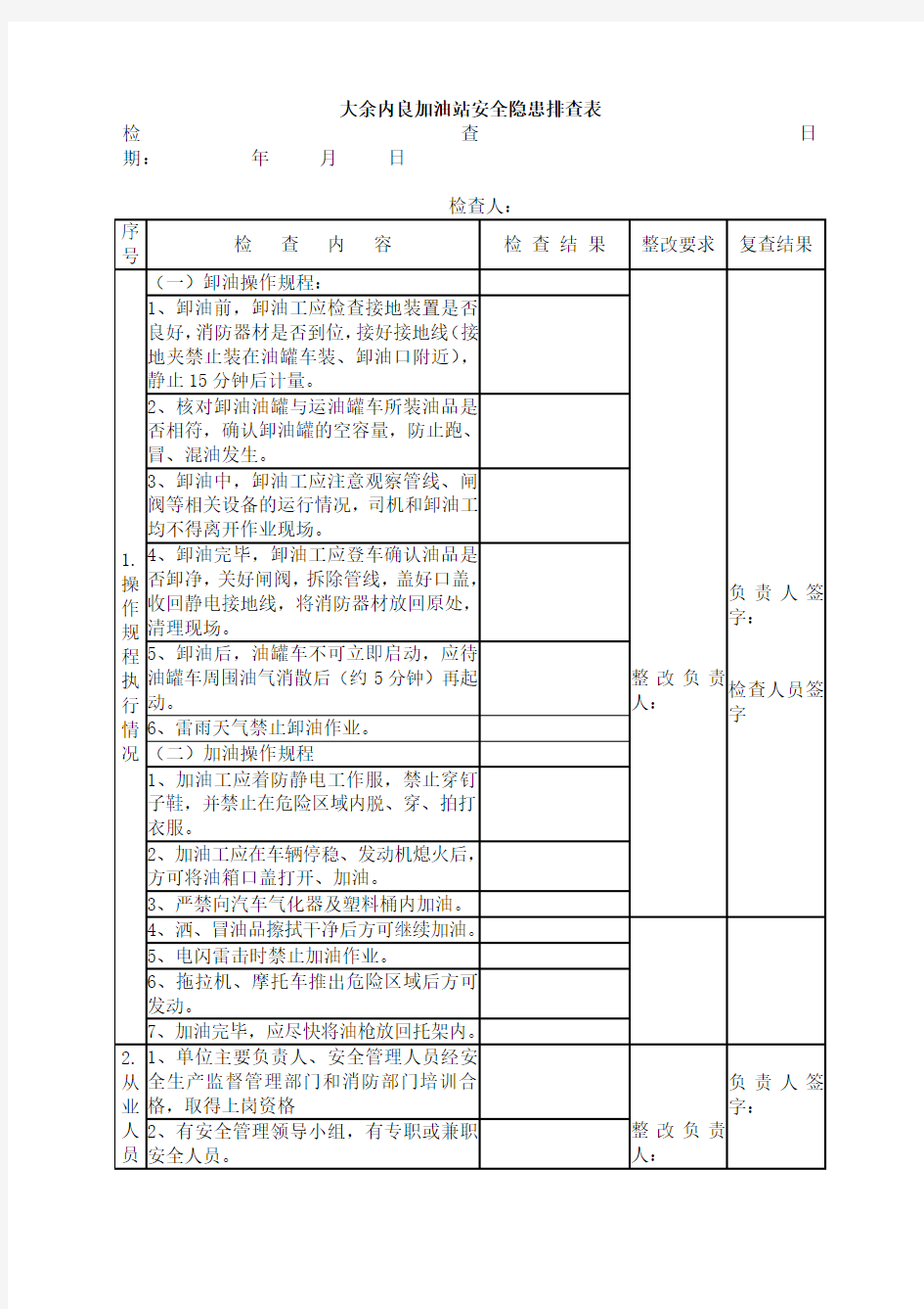 加油站安全隐患排查表整理资料