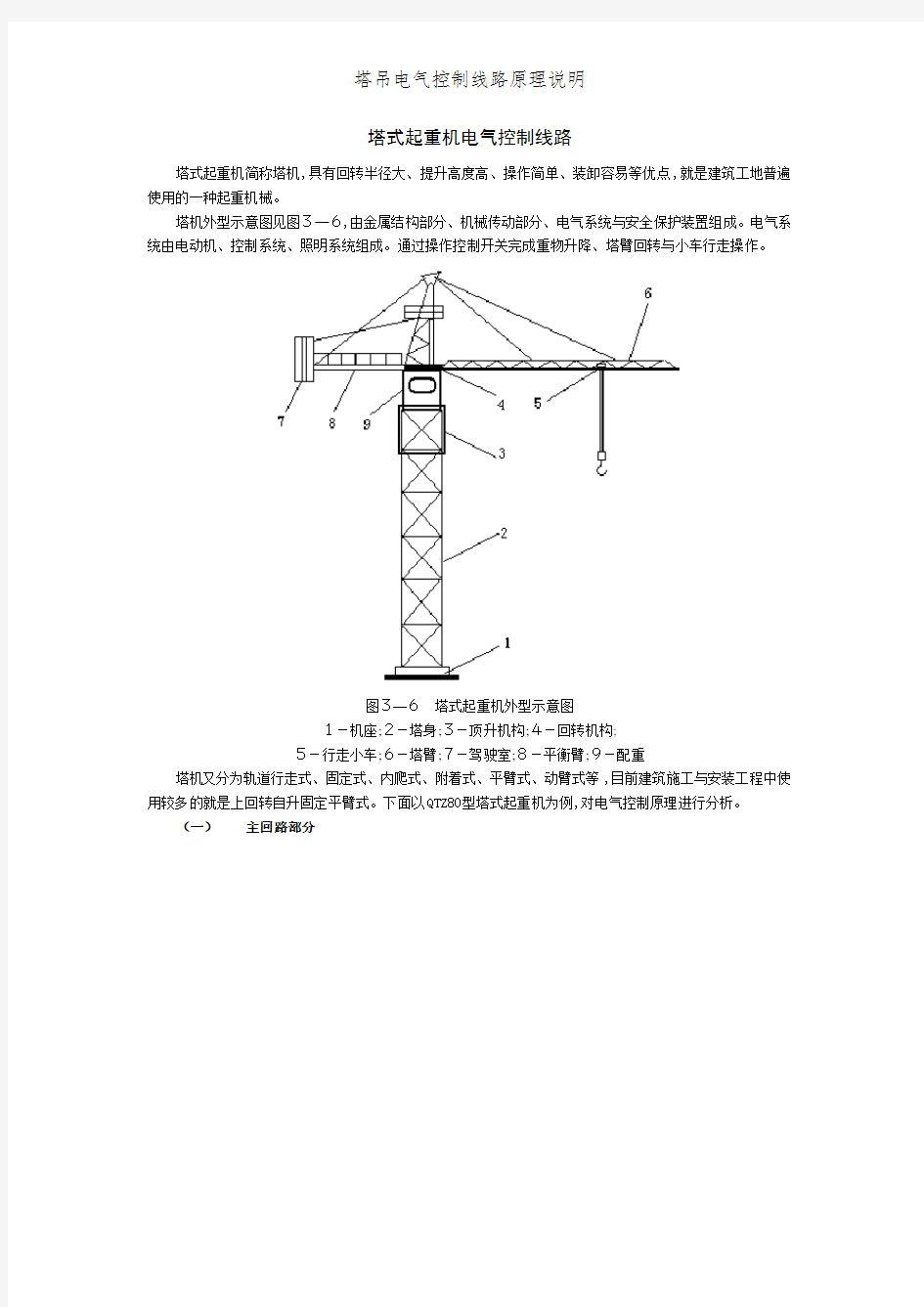 塔吊电气控制线路原理说明