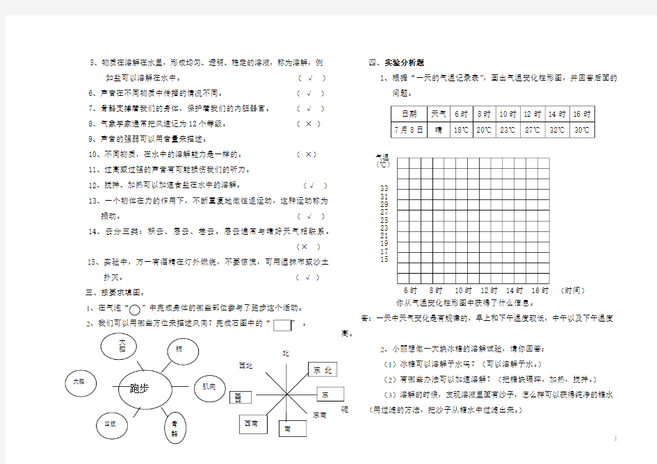 小学科学新教科版四年级上册期末试卷及答案