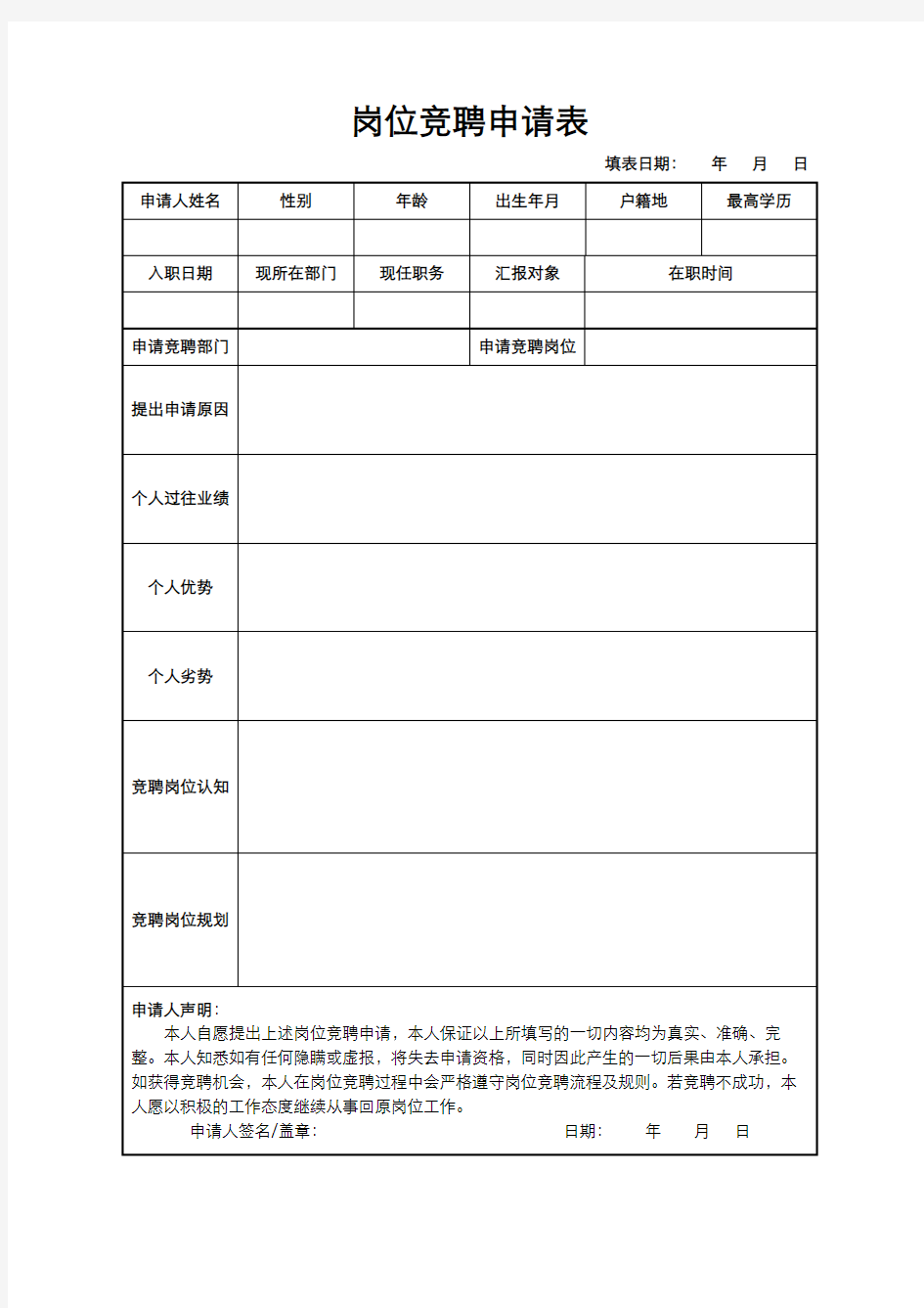 公司内部竞聘申请表