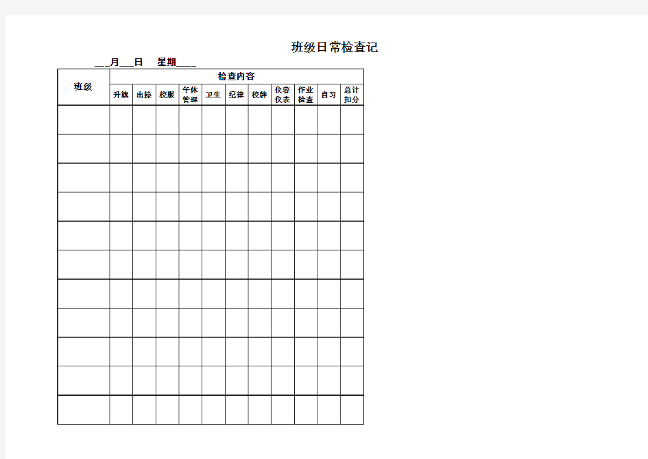 班级日常检查记录表