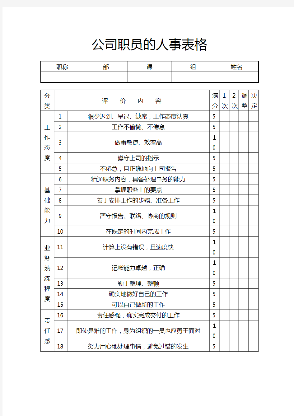 综合能力评估表