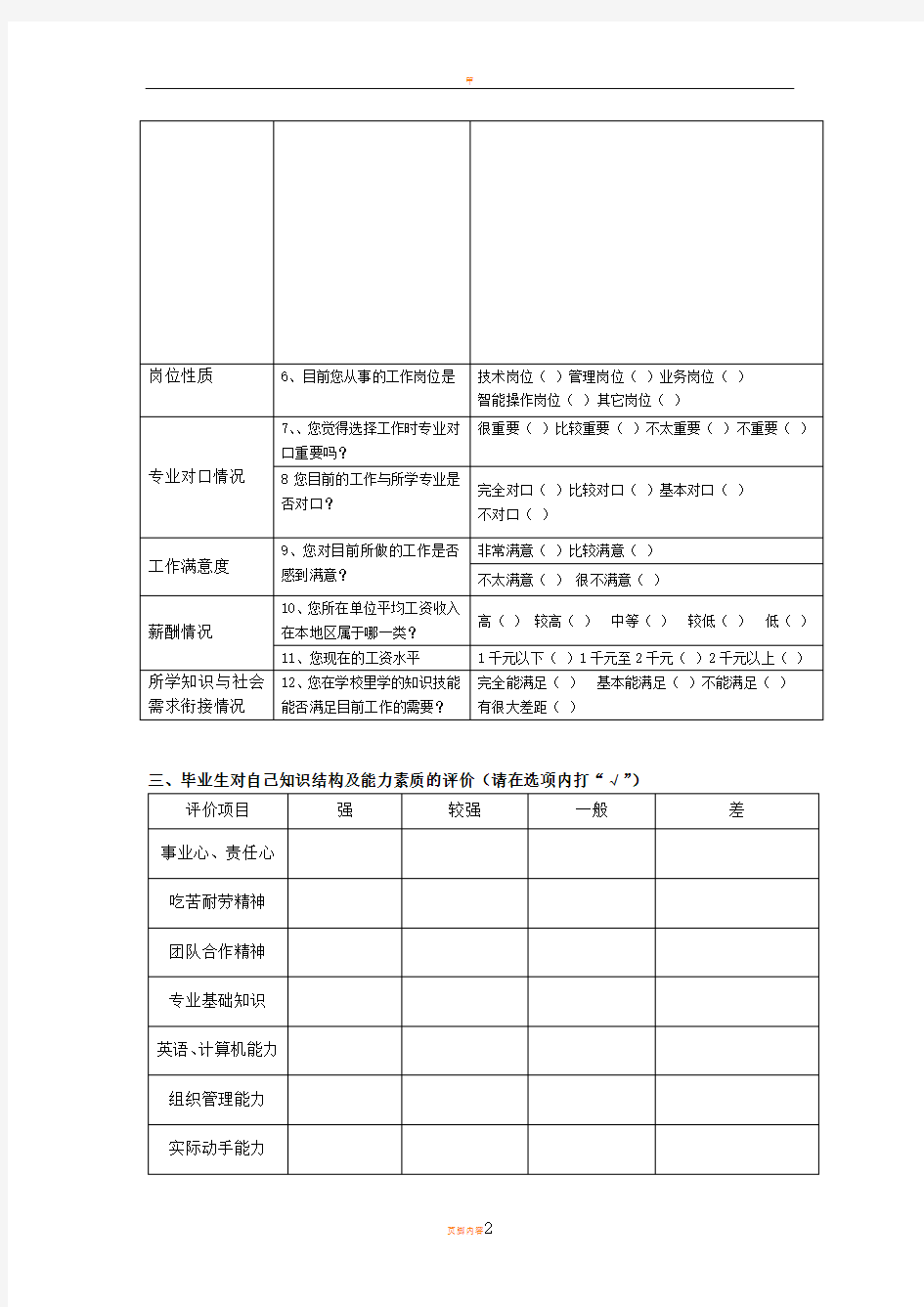 毕业生就业情况调查表(毕业生填写)