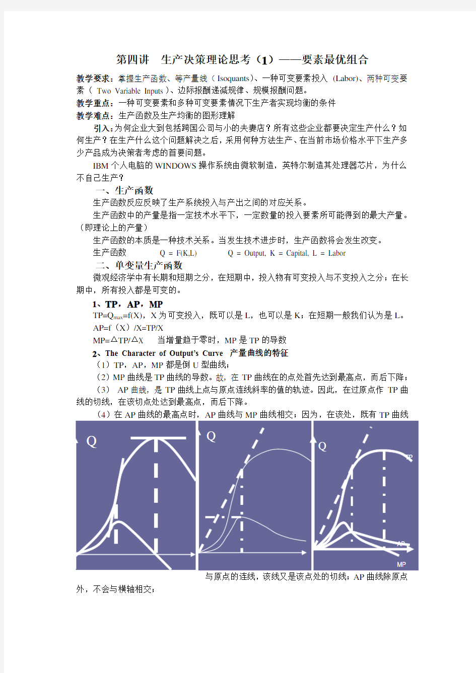 管理经济学-生产决策理论思考