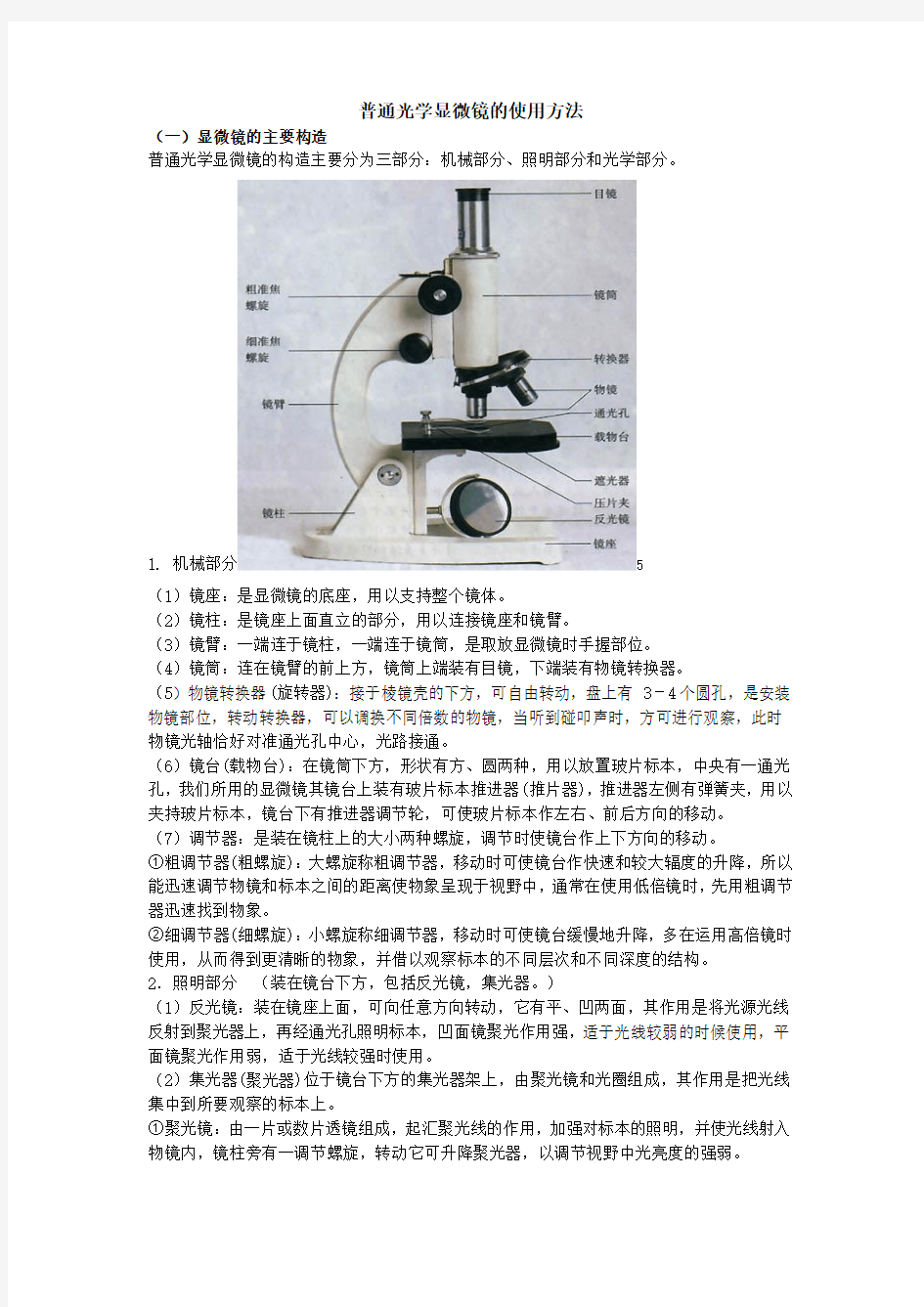 普通光学显微镜的使用方法