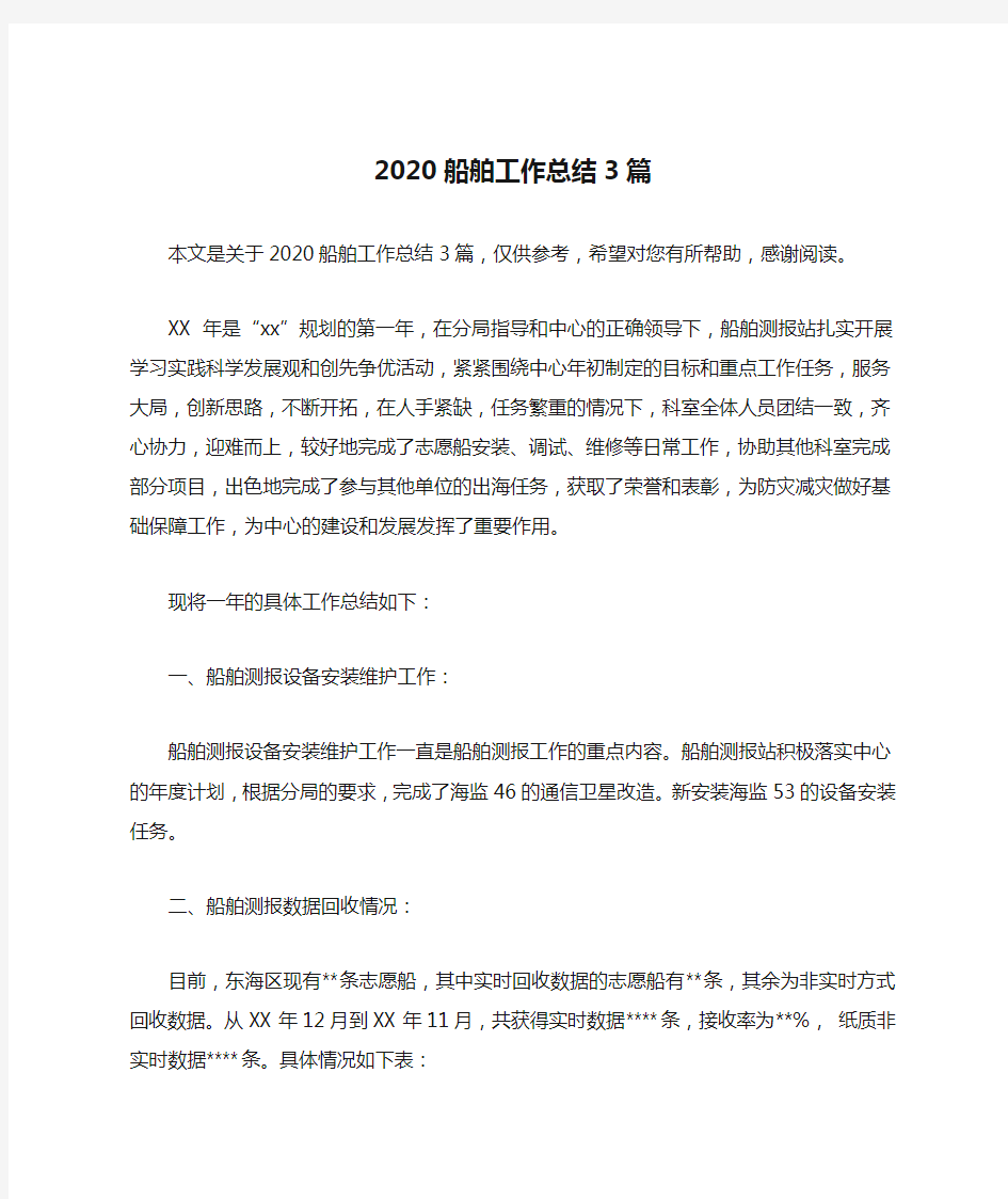 2020船舶工作总结3篇