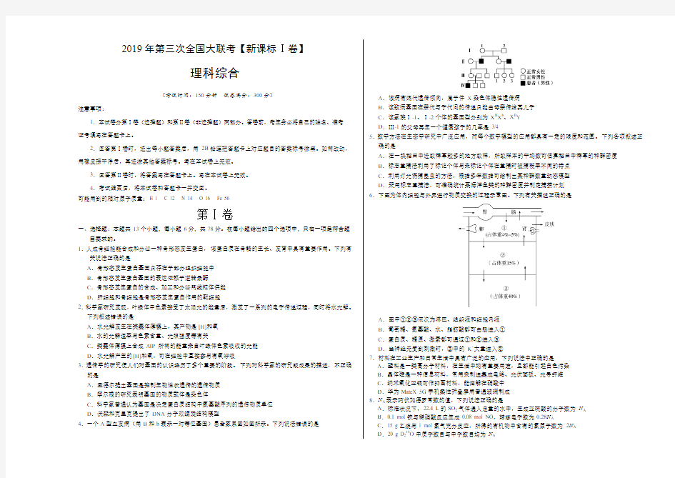 2019年5月2019届高三第三次全国大联考(新课标Ⅰ卷)-理科综合(考试版)