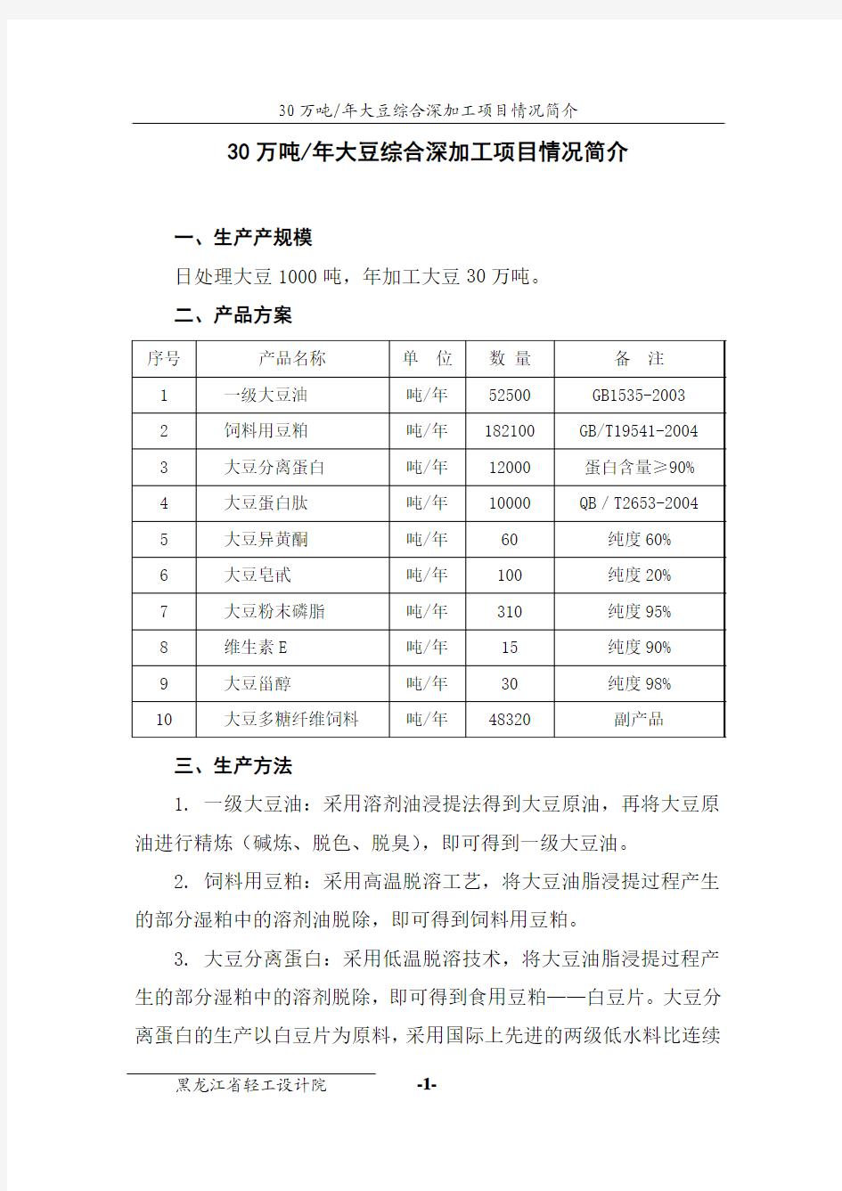 大豆综合深加工项目情况简介