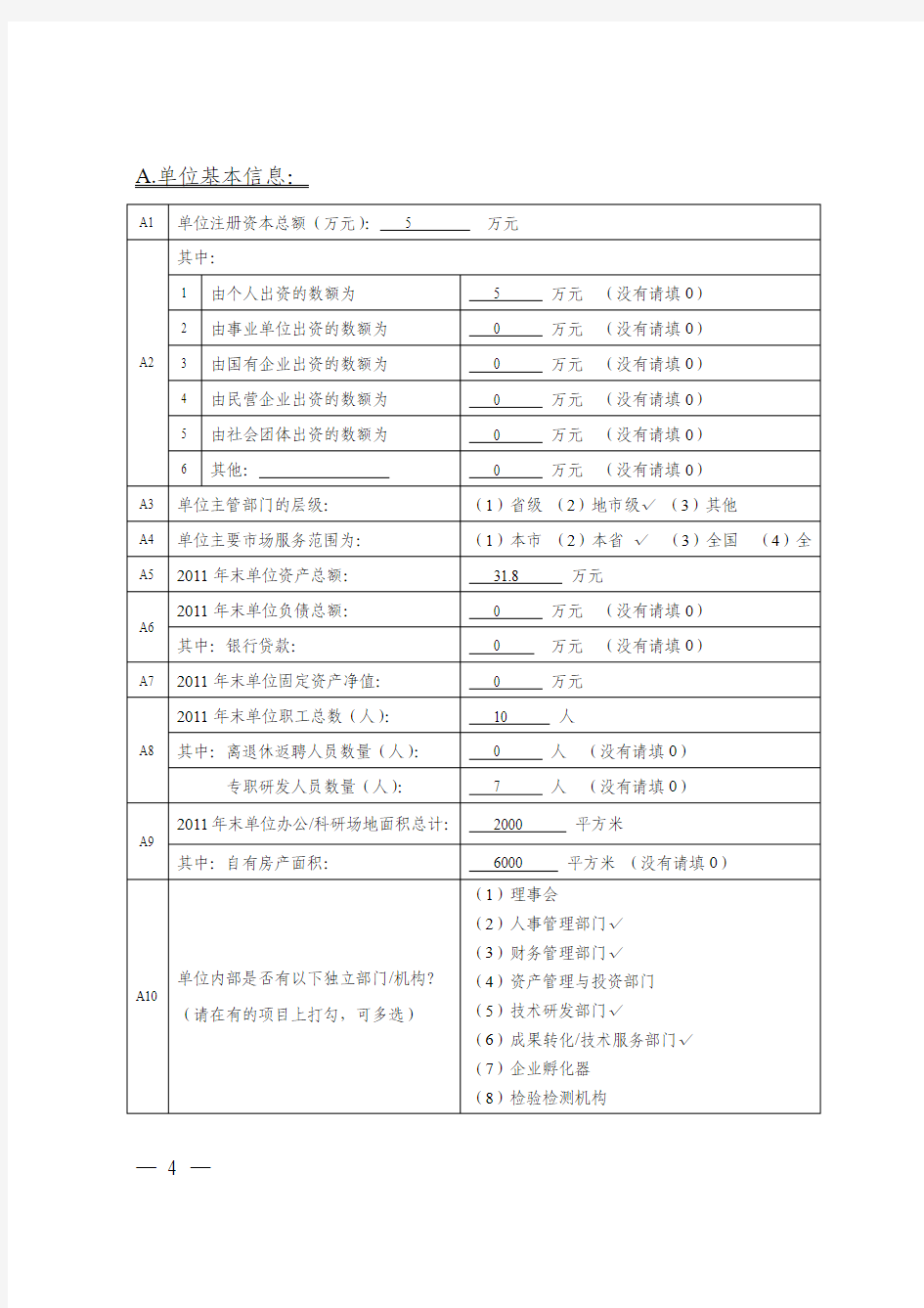 民办非企业单位调查表(空白)