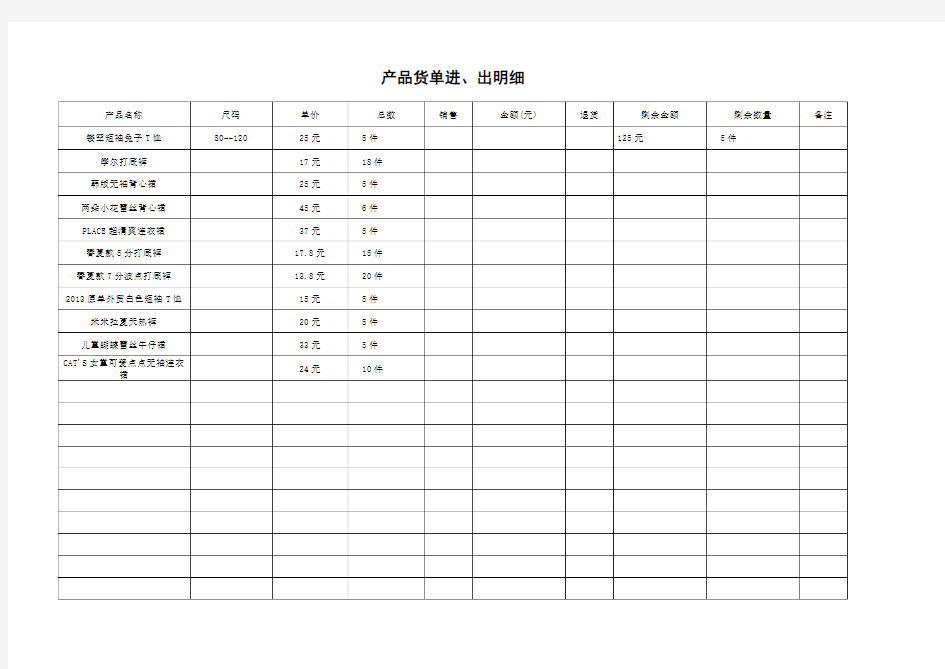 产品货单进出货明细表