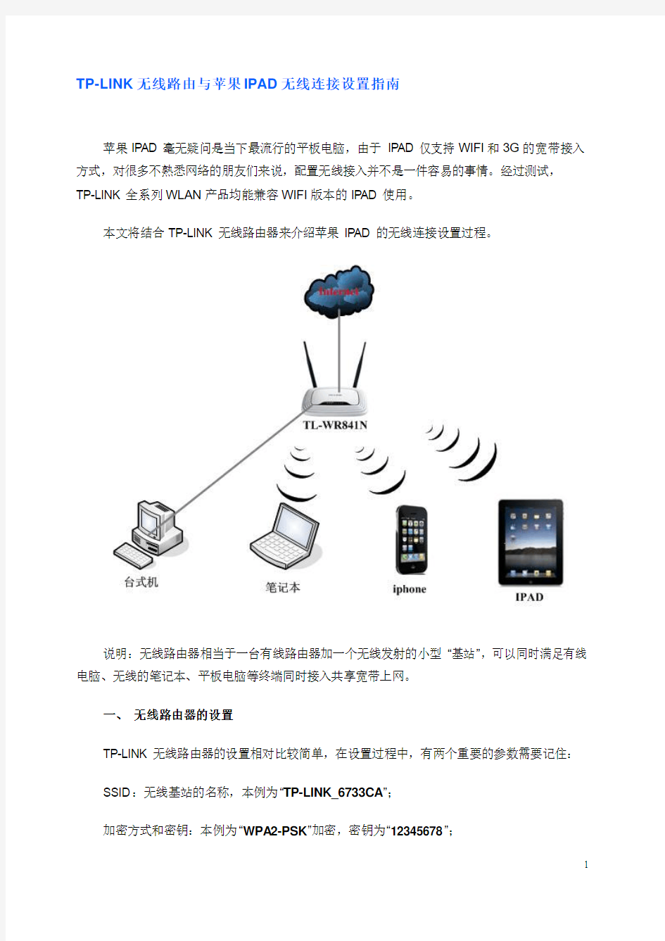 TP-LINK无线路由与苹果IPAD无线连接设置指南