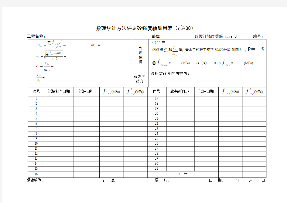 数理统计方法评定砼、砂浆强度辅助用表(附录五)