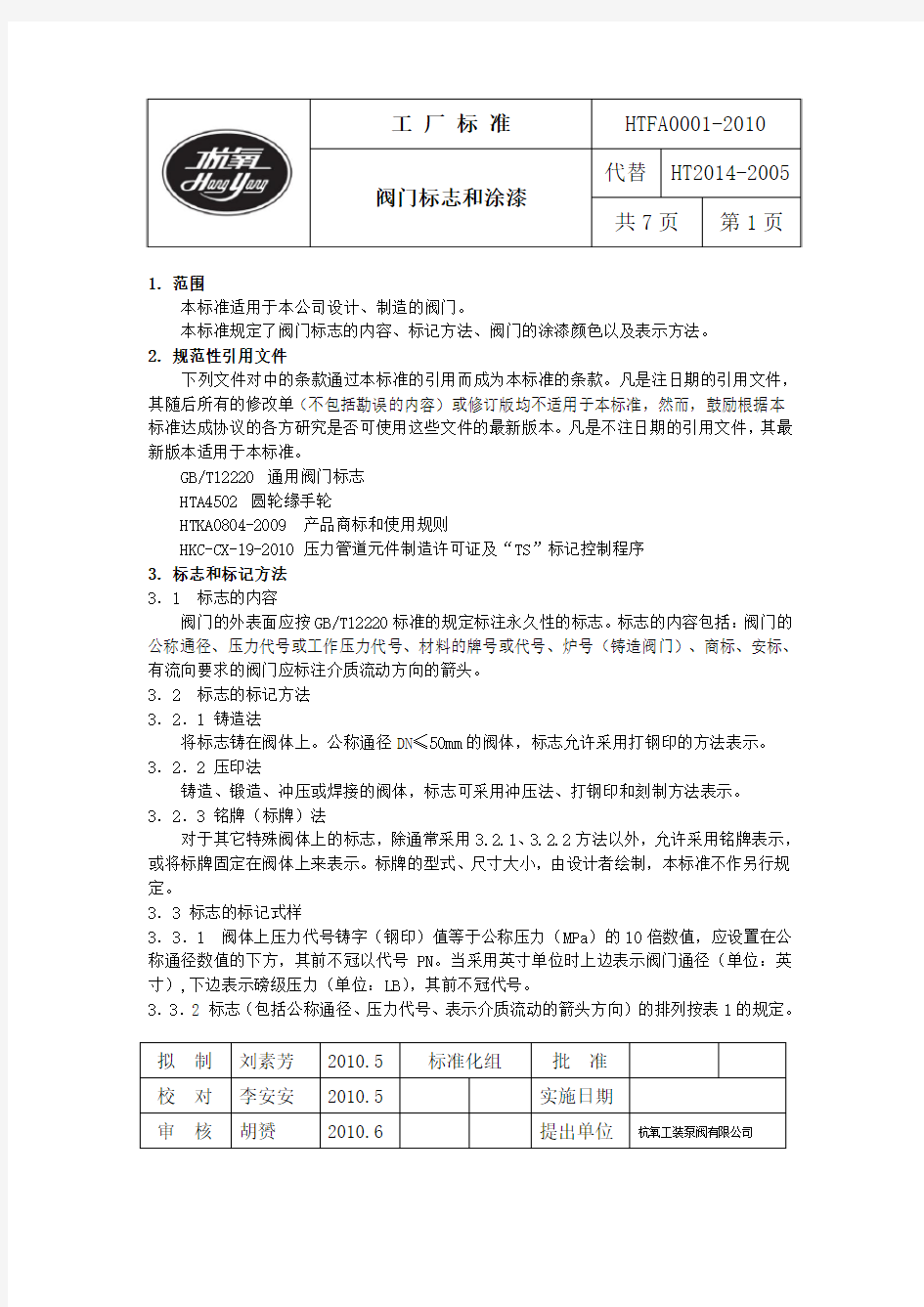 阀门标志和涂漆