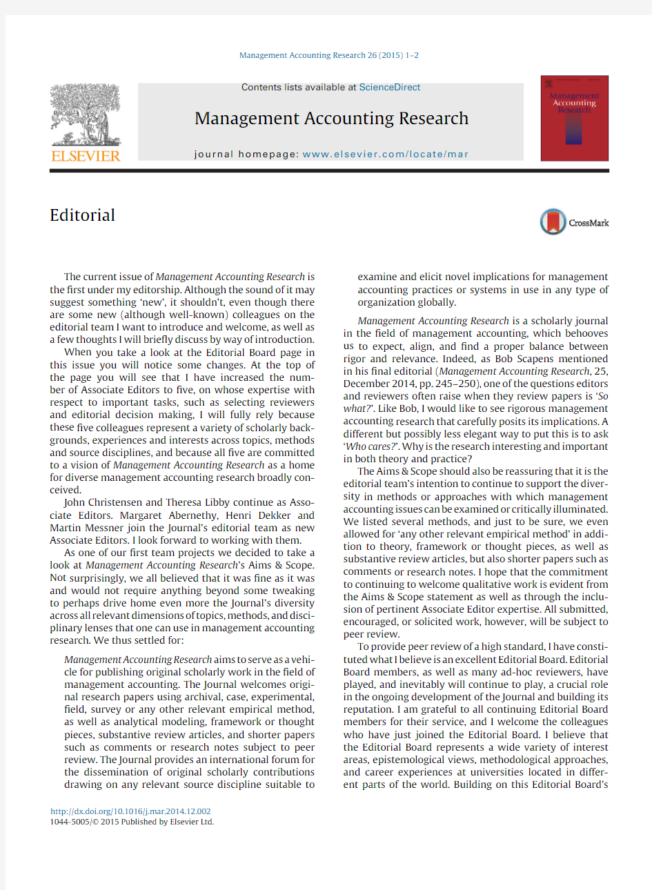 JMAR 杂志Editorial_2015_Management-Accounting-Research