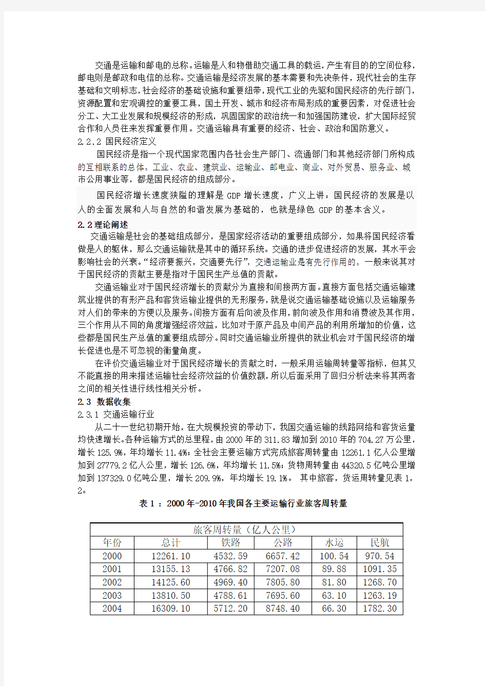 交通运输业与国民经济发展相关分析