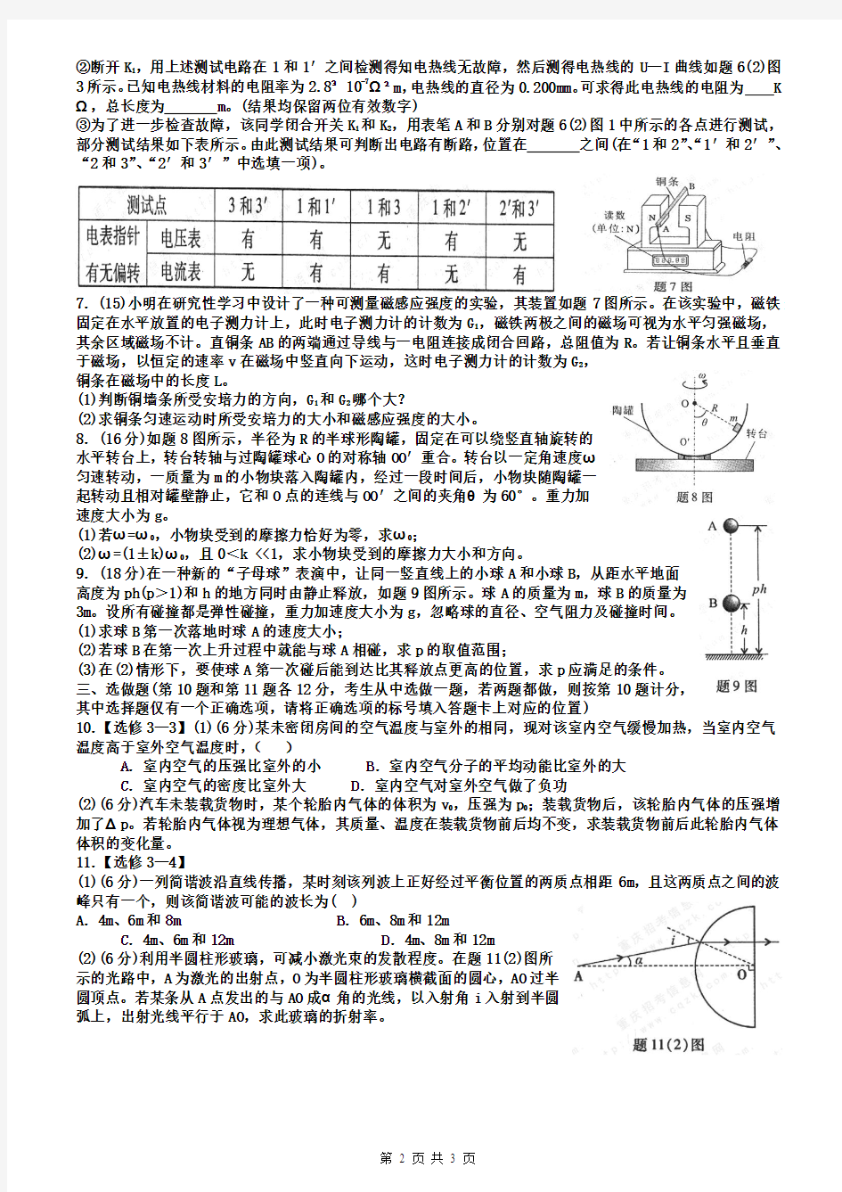 2013年高考重庆理综物理试题