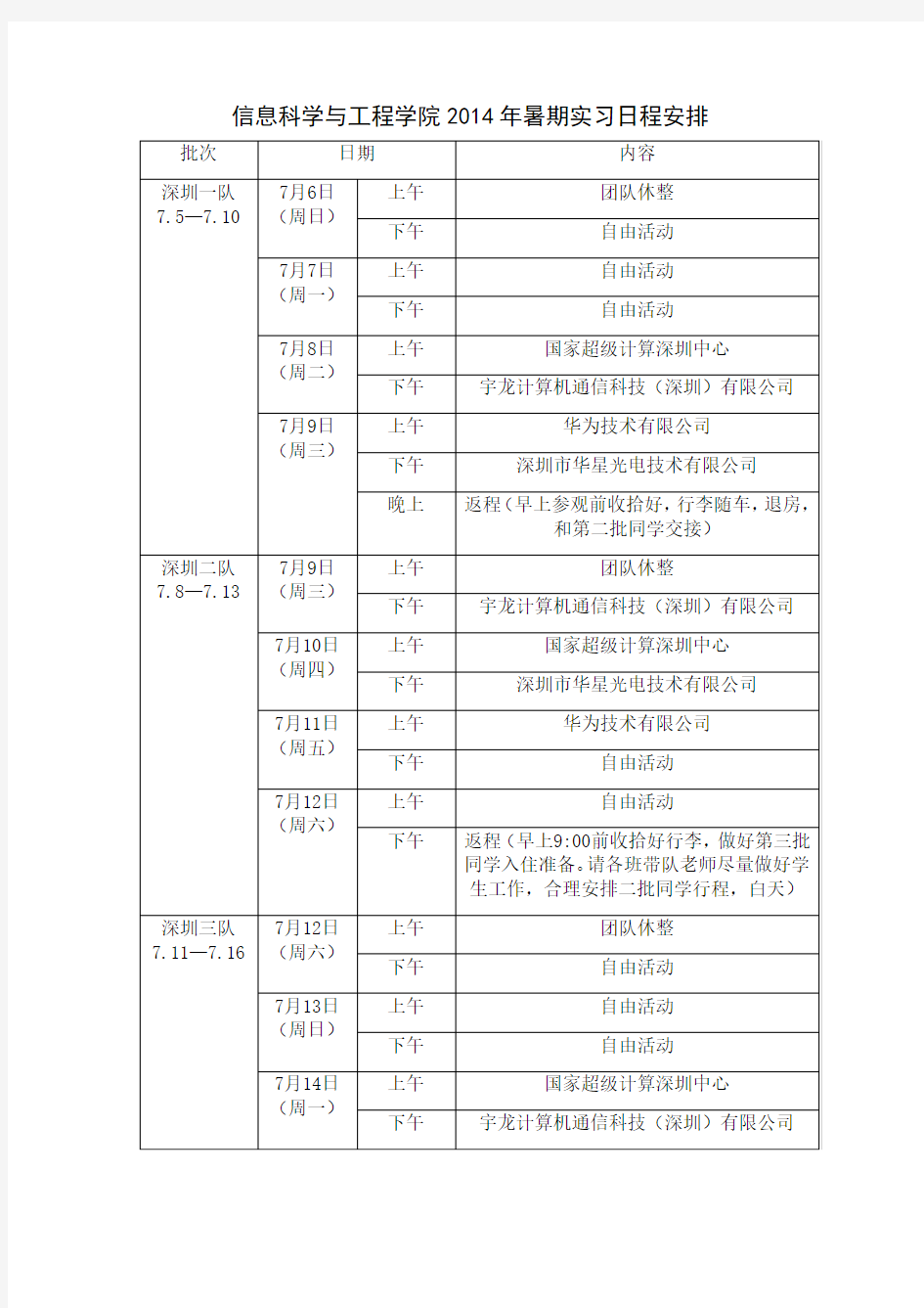 实习日程安排