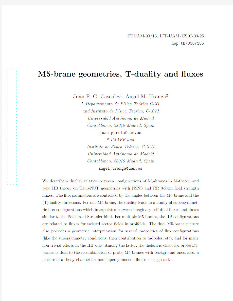 M5-brane geometries, T-duality and fluxes