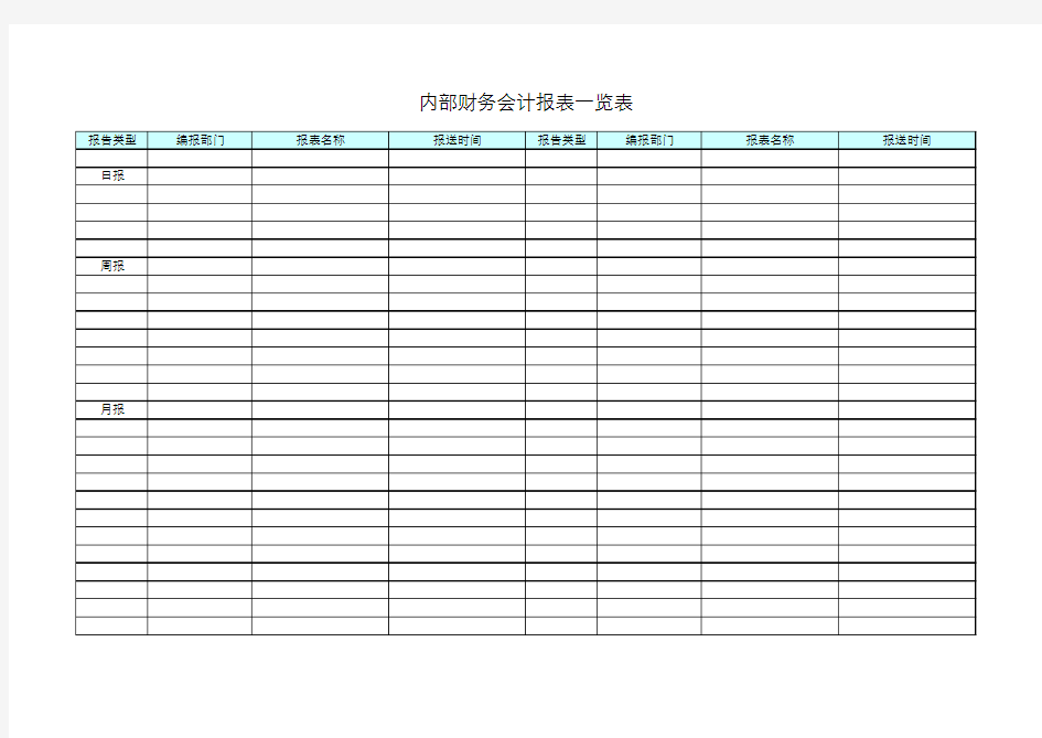 内部财务会计报表一览表模板