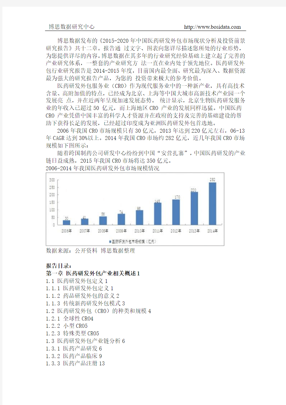 中国医药研发外包市场现状分析及投资前景研究报告