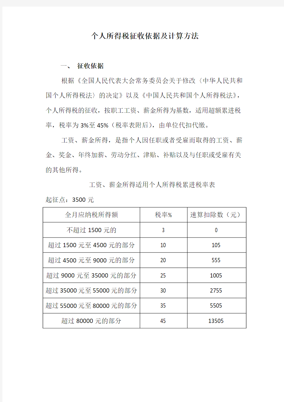 个人所得税征收依据及计算方法