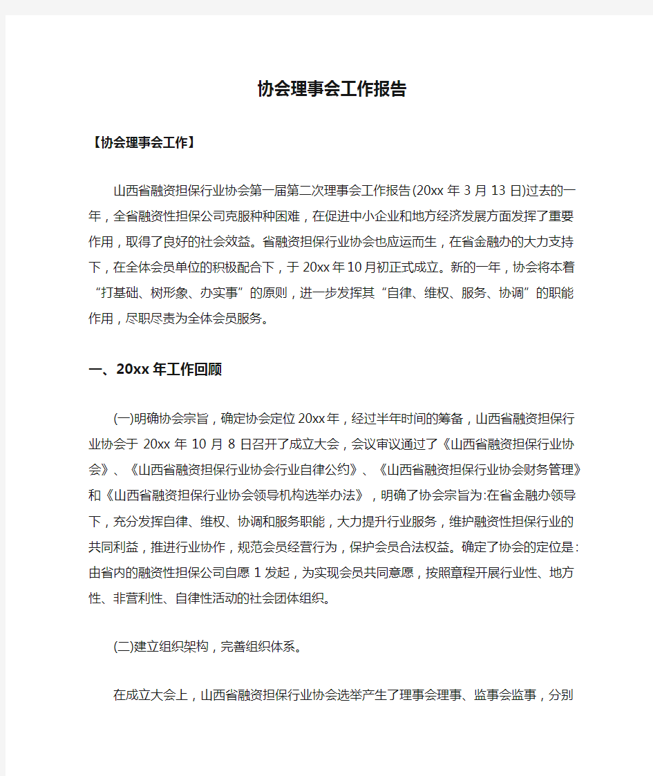 协会理事会工作报告