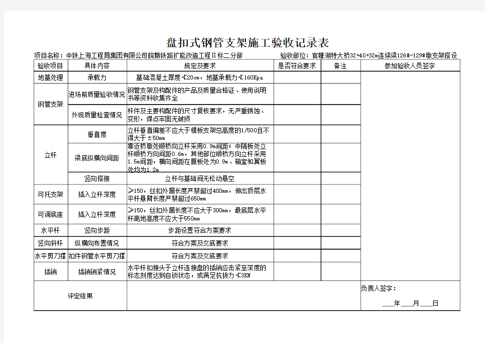 盘扣式钢管支架施工验收记录表