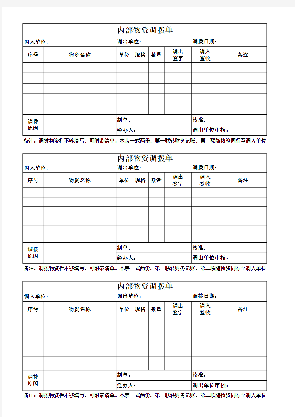 物资调拨单