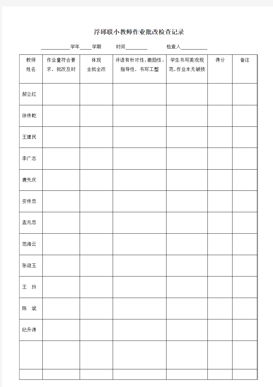 教师作业批改情况检查表