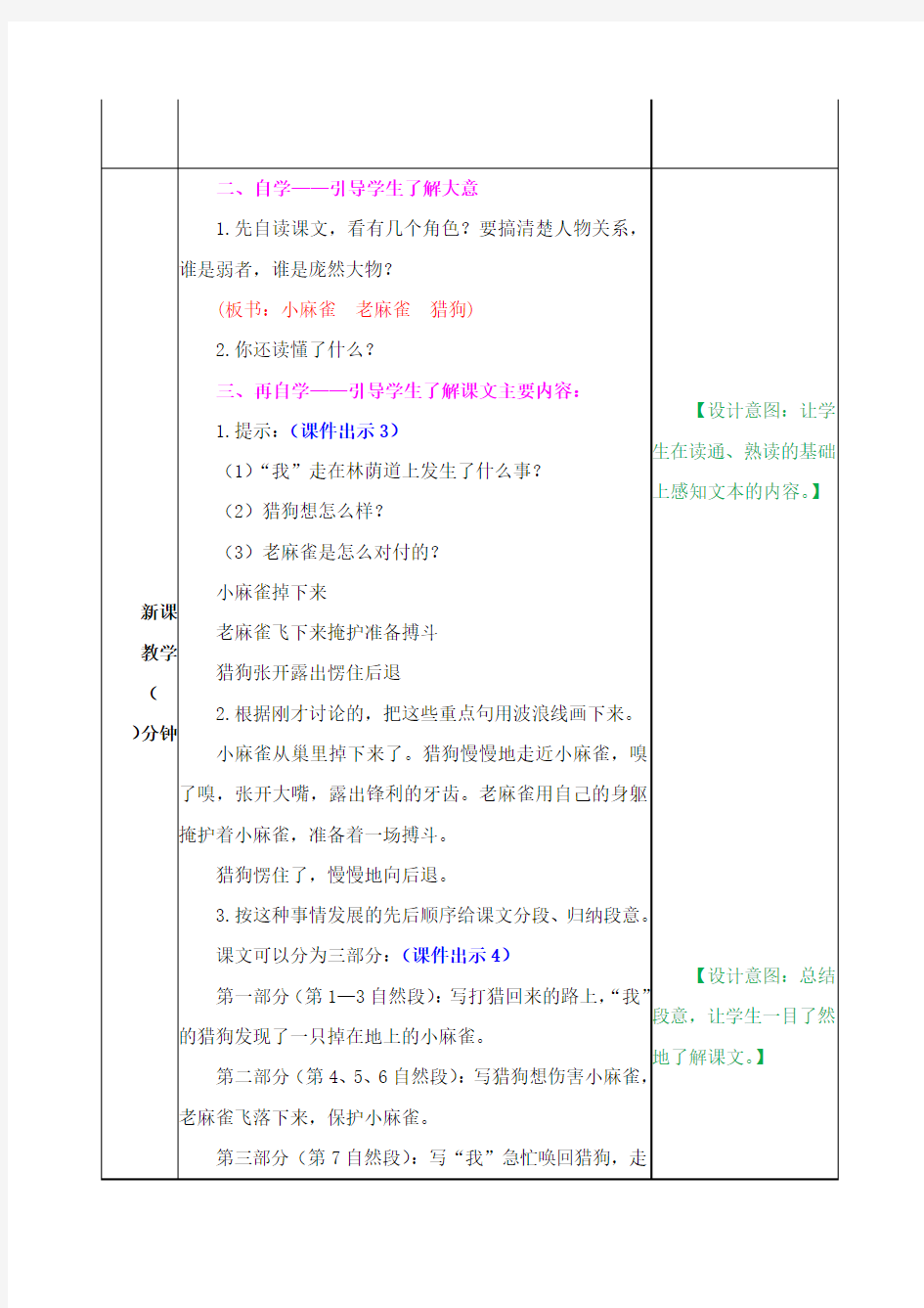 部编版人教版四年级语文上册《16 麻雀》教案教学设计