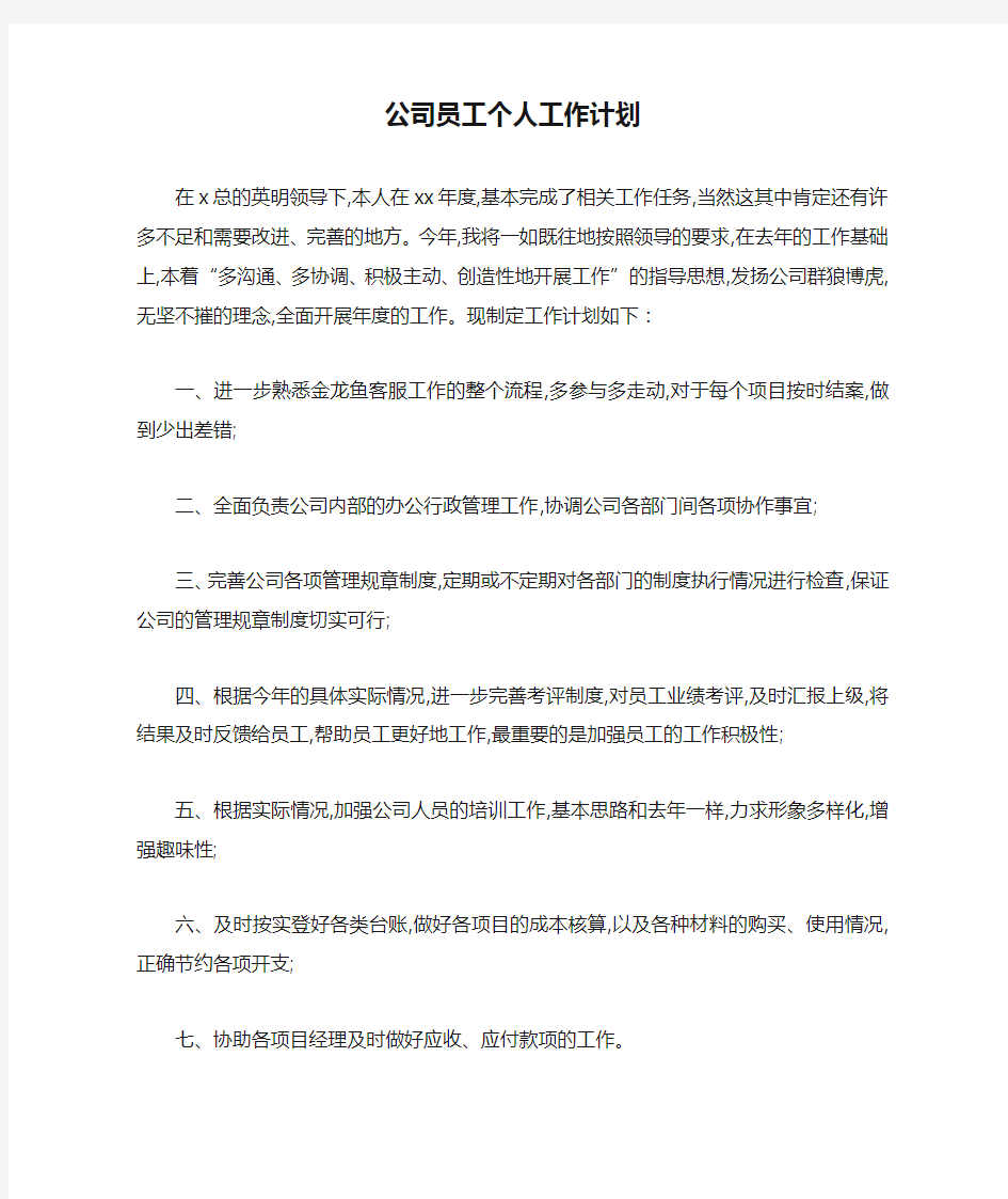 公司员工个人工作计划