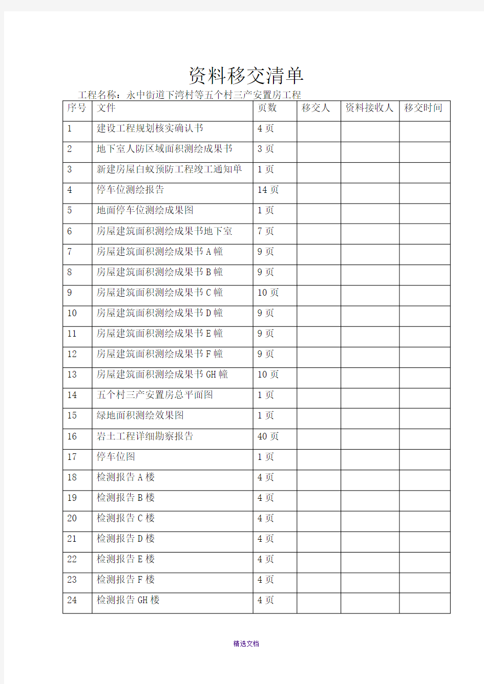 资料移交清单