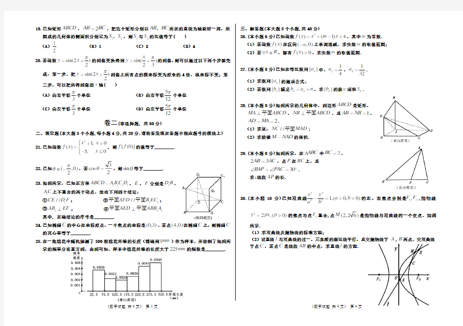 山东省2018年普通高考招生(春季)考试数学试题