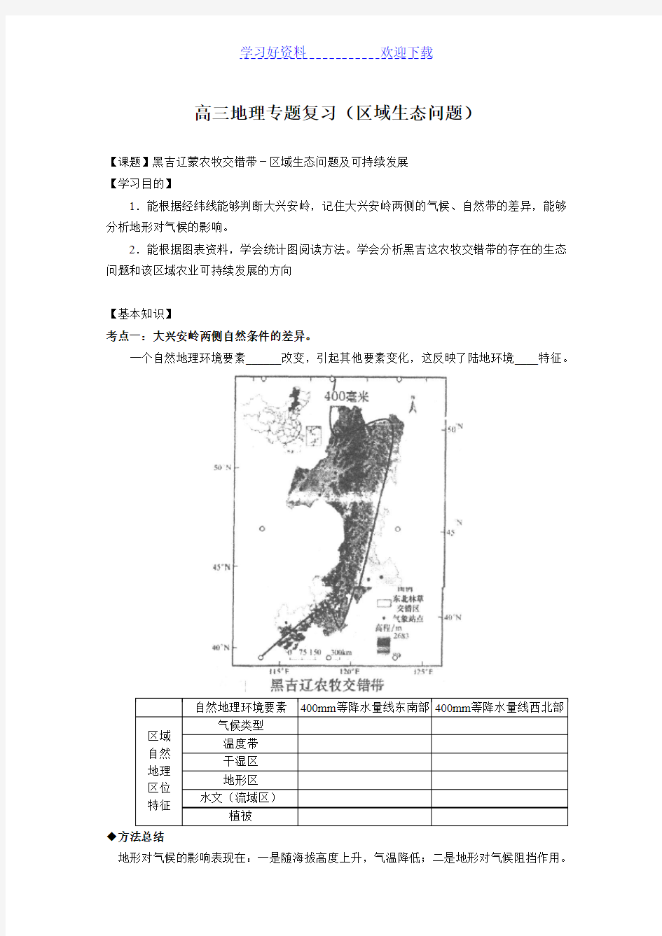 高三地理专题复习区域生态问题