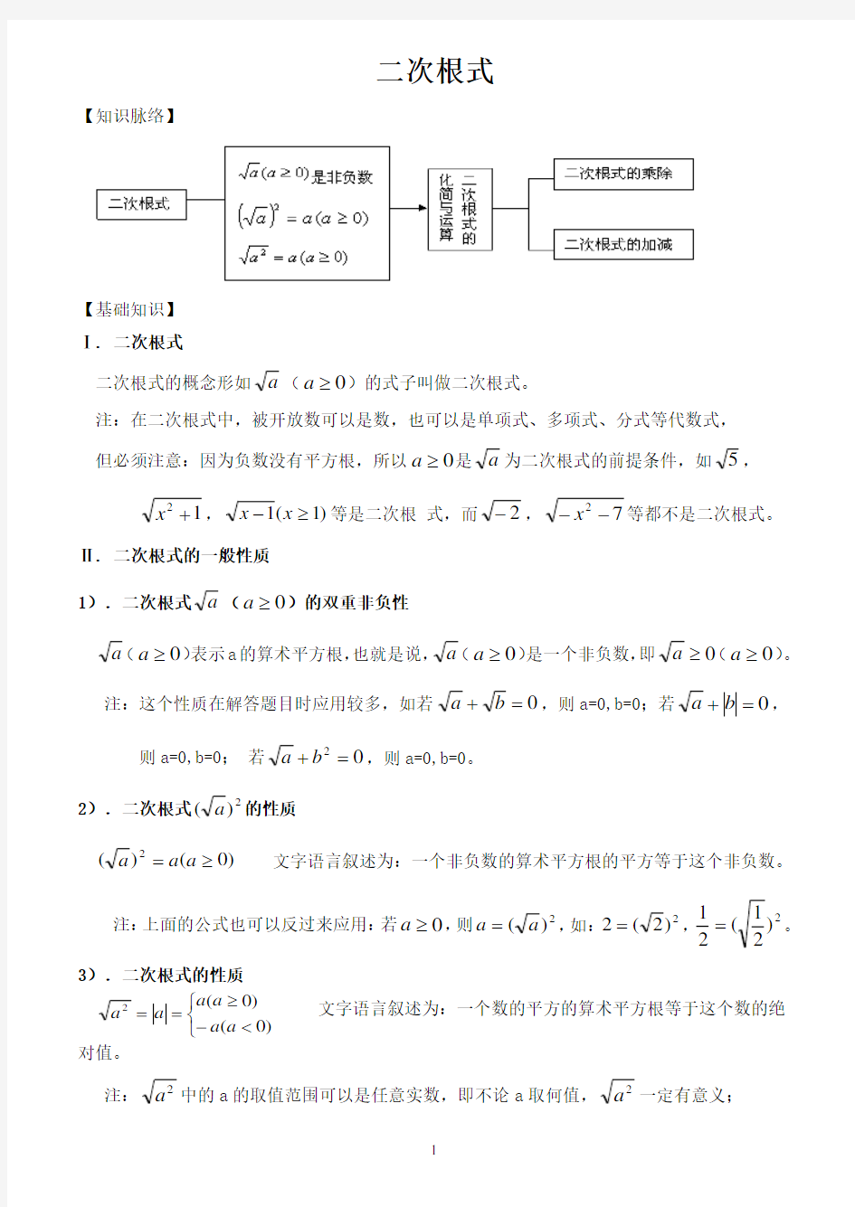 (完整word版)二次根式章节知识点总结