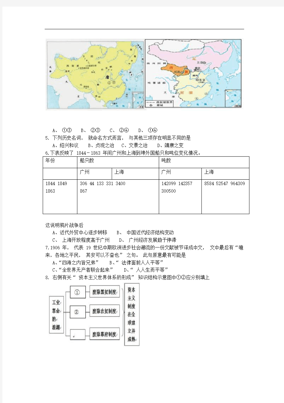 上海市青浦区2019届高三历史上学期一模试题